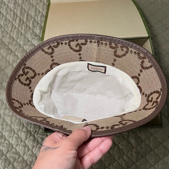 GUCCI Jumbo GG Canvas Bucket Hat Camel/Ebony - Picture 9 of 12